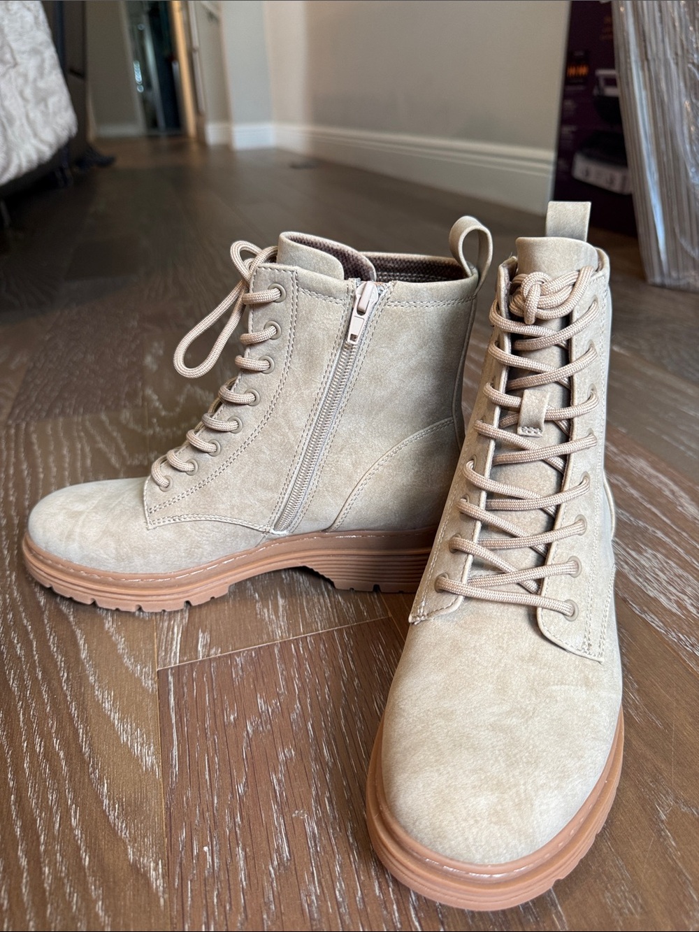 b.o.c. Tan Suede Lace-Up Combat Boots with Side Zipper